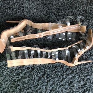 Nude/clear high heel gladiator boots